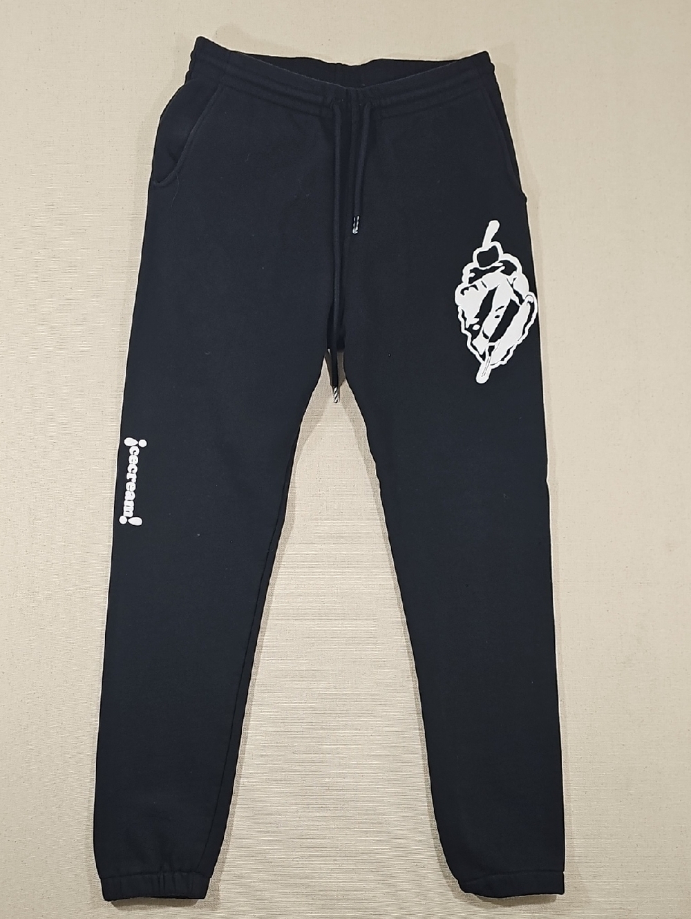 Icecream Black Joggers with White Logo Print - Men Medium